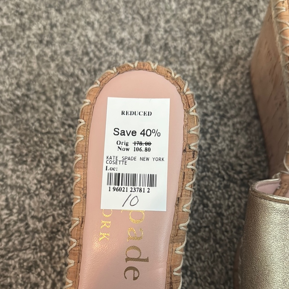 Kate Spade Gold Wedge Shoes with Cork Platform - Picture 5 of 6